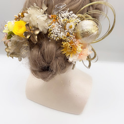 和装髪飾り　ヘッドドレス　水引×金箔　ゴールド　イエロー 2枚目の画像