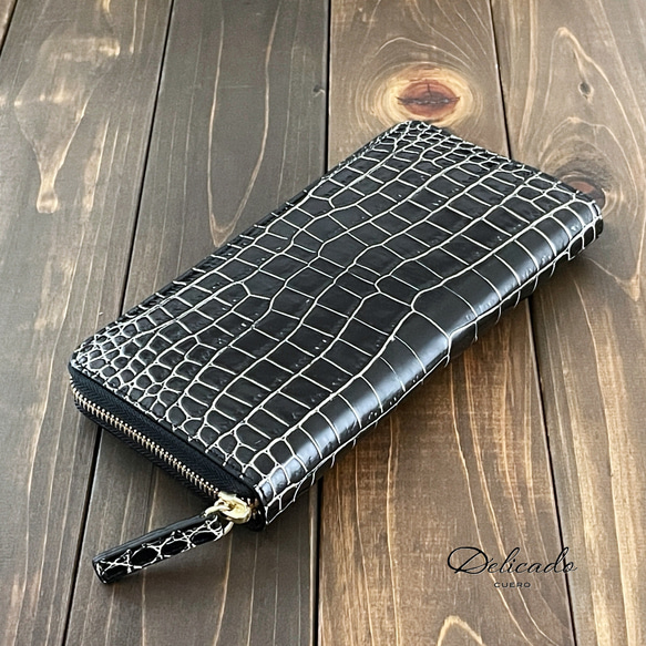 クロコダイル目地染め長財布