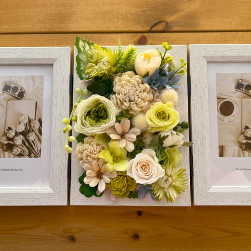 フラワーフォトフレーム 2フォト ホワイトグリーン フォトフレーム