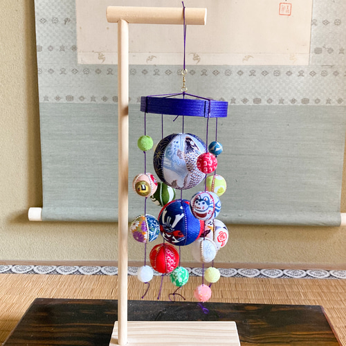 完成品 即発送 小さな鞠の吊るし飾り まり端午 置き型 紫 木目込み
