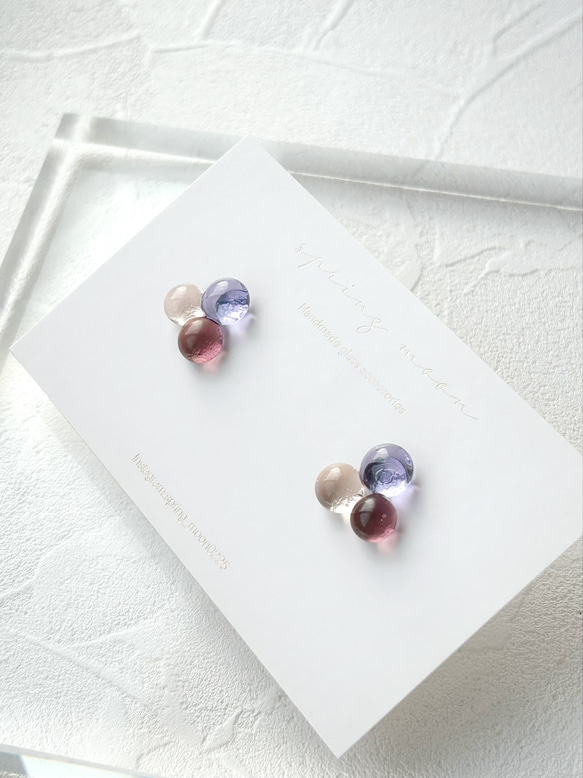 triple glass earrings -violet- 5枚目の画像