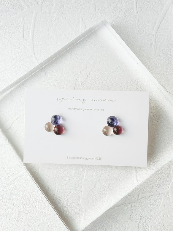 triple glass earrings -violet- 3枚目の画像
