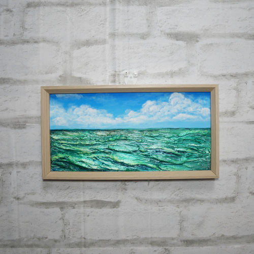 油絵 油彩 油彩画 絵 絵画 長方形ミニ絵画【エメラルドブルーの