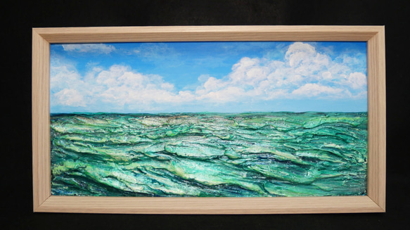 油絵 油彩 油彩画 絵 絵画 長方形ミニ絵画【エメラルドブルーの海】 9枚目の画像