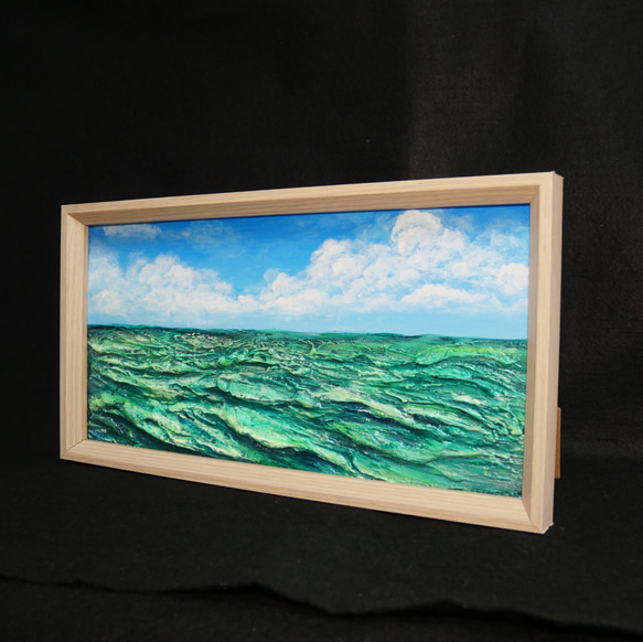 油絵 油彩 油彩画 絵 絵画 長方形ミニ絵画【エメラルドブルーの海】 5枚目の画像