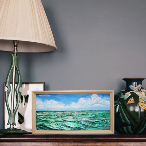 油絵 油彩 油彩画 絵 絵画 長方形ミニ絵画【青い月】 油絵 油彩 油彩画