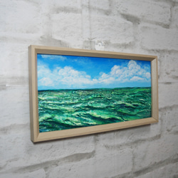 油絵 油彩 油彩画 絵 絵画 長方形ミニ絵画【エメラルドブルーの海】 3枚目の画像