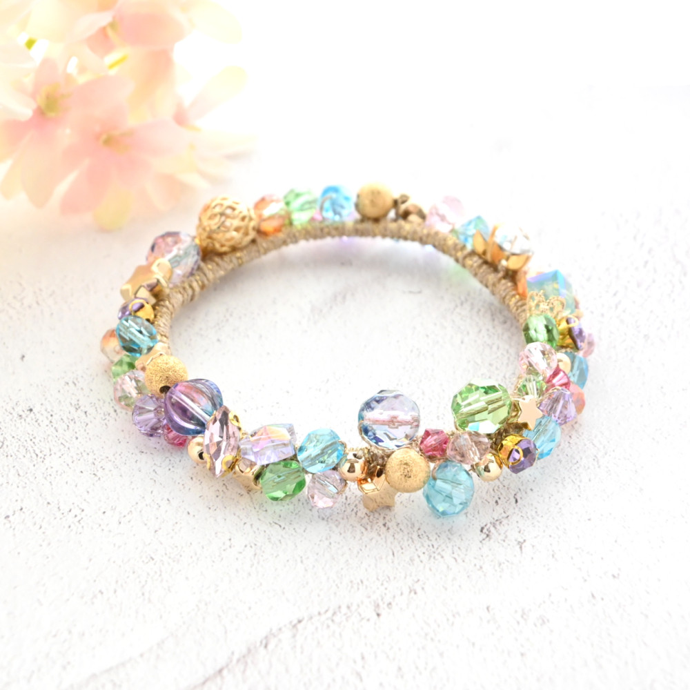 春もの超早割✨春色 パステル ビジュー シュシュ＊ブレスレット