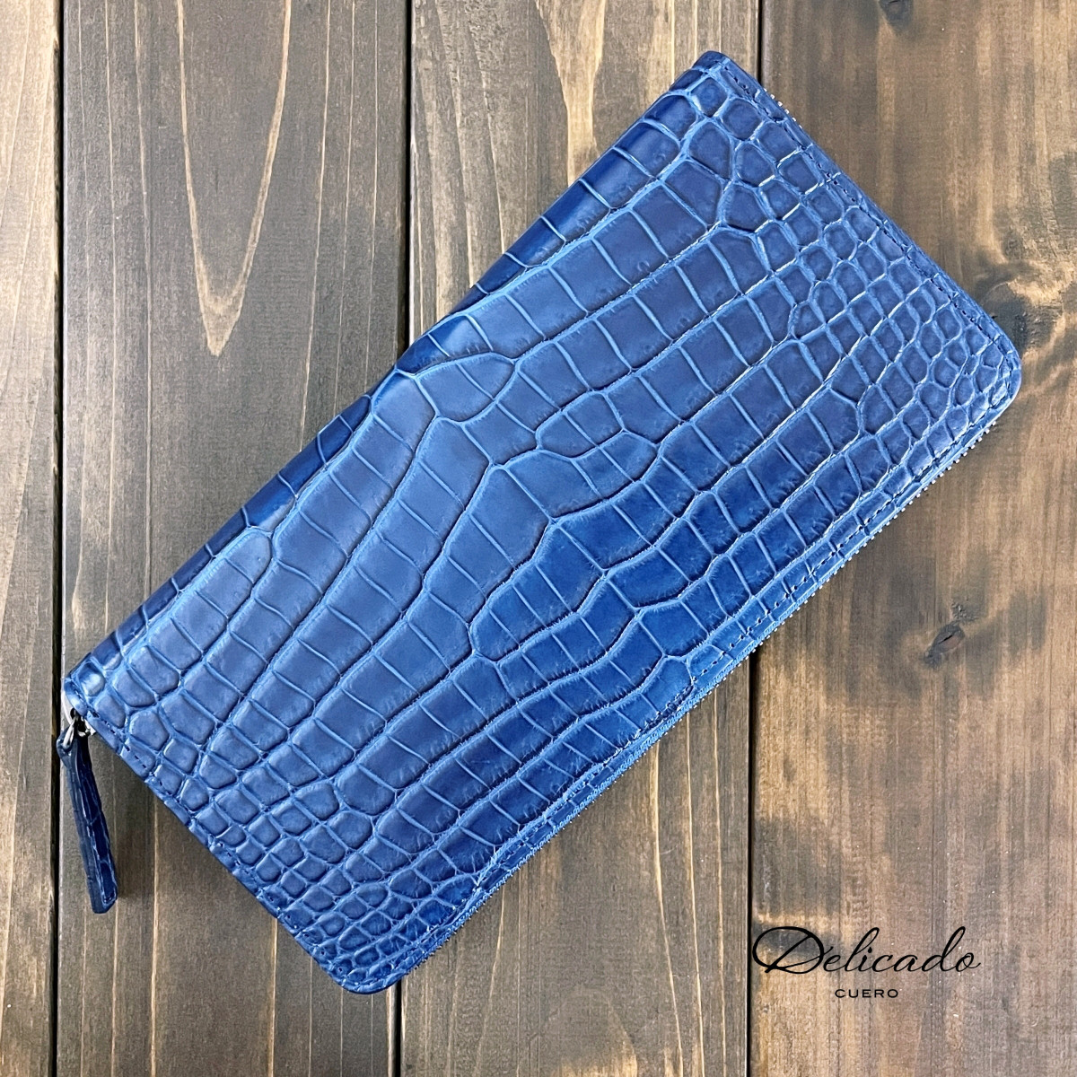 藍染 クロコダイル 長財布 藍