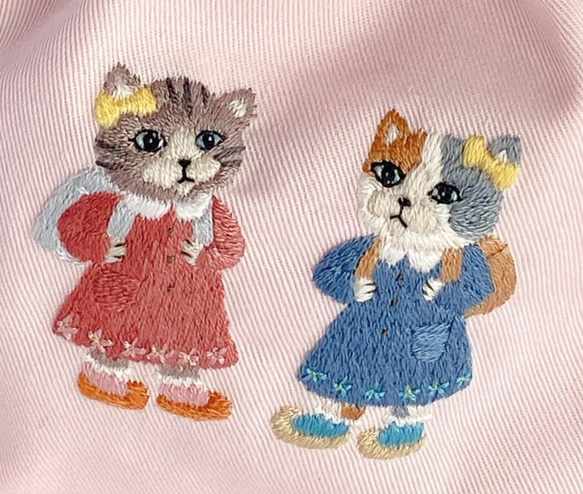 春色♪四角い刺繍巾着＊ランドセルねこちゃん〈無料ラッピング〉 8枚目の画像