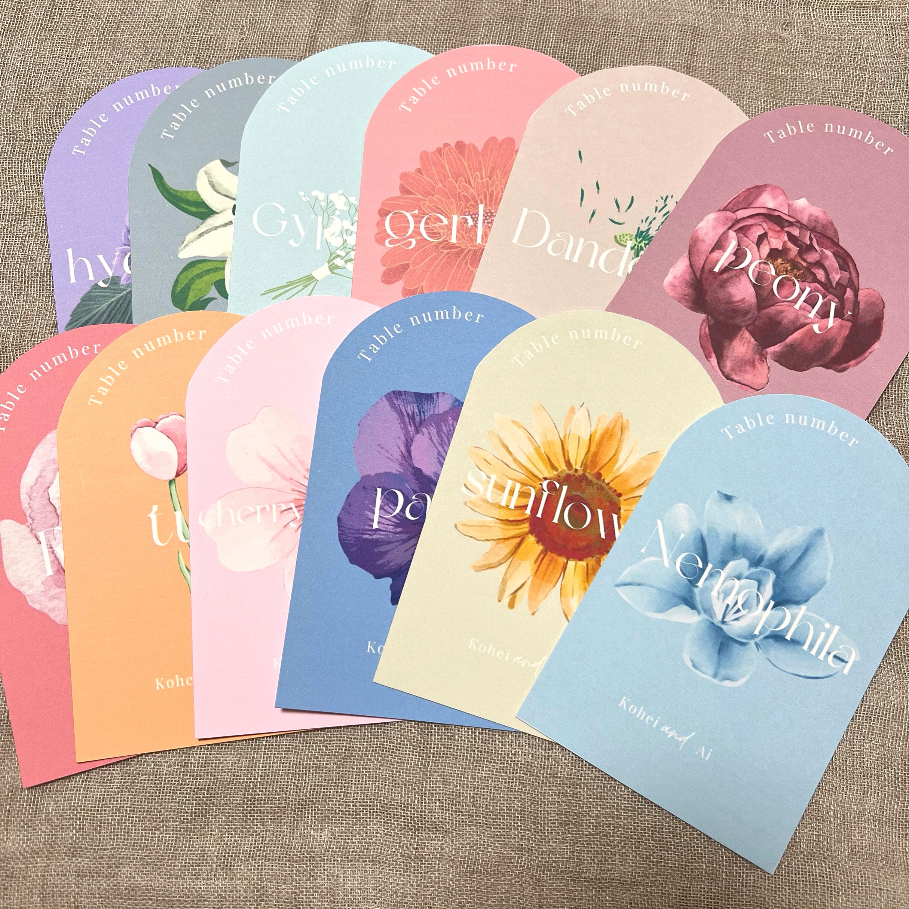 手書き 卒花 テーブルナンバー テーブルナンバー A〜H ８卓分