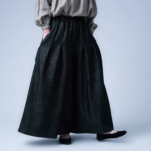 【soco】コットンデニム モダンで粋な 袴パンツ | ダークインディゴ b003k-din2 4枚目の画像