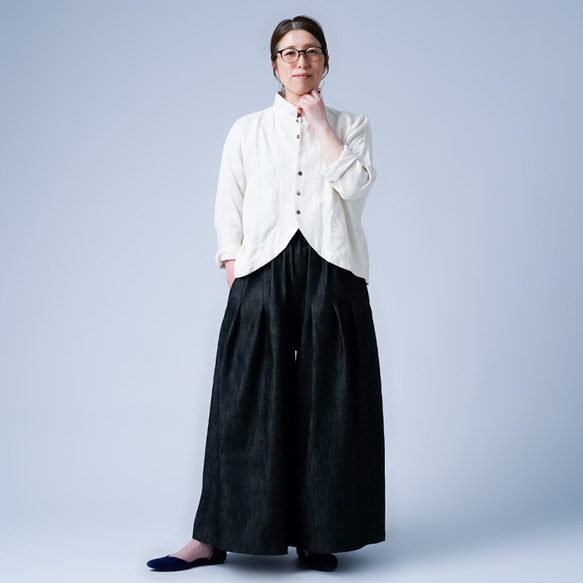 【soco】コットンデニム モダンで粋な 袴パンツ | ダークインディゴ b003k-din2 10枚目の画像