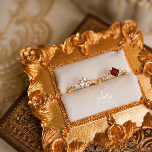 エンドレス】天然ガーネット クリスタル ひし形 キラキラ リング