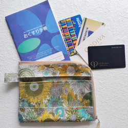 ★受注制作★ 仕切り付きA6（お薬手帳）カード入れつきＬ字ファスナークリアポーチ  リバティ　ラミネート　お好みの柄でオ 1枚目の画像