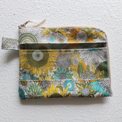 ★受注制作★ 仕切り付きA6（お薬手帳）カード入れつきＬ字ファスナークリアポーチ  リバティ　ラミネート　お好みの柄でオ 2枚目の画像