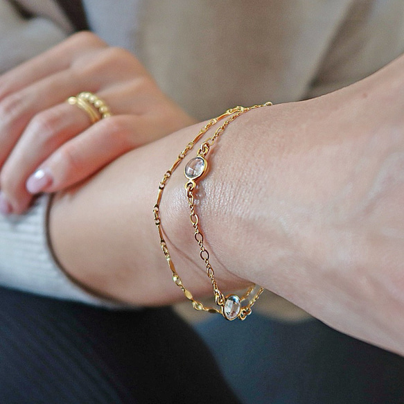 《お得な2点セット/4月誕生石》14KGF/ CRYSTAL MARQUISE DESIGN BRACELETS 1枚目の画像