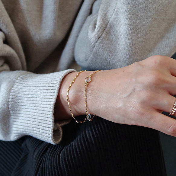 《お得な2点セット/4月誕生石》14KGF/ CRYSTAL MARQUISE DESIGN BRACELETS 4枚目の画像