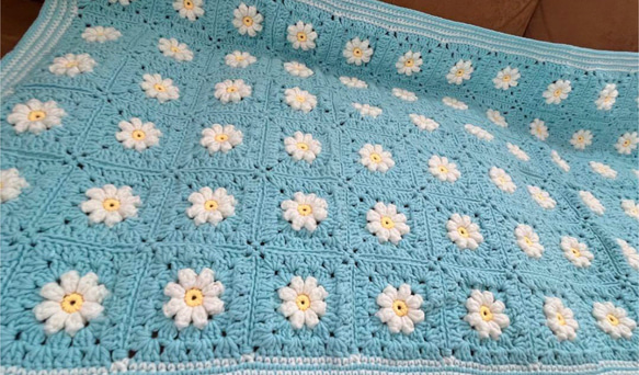 グラニースクエア ブランケット かぎ針編み デイジー柄 大判 cm