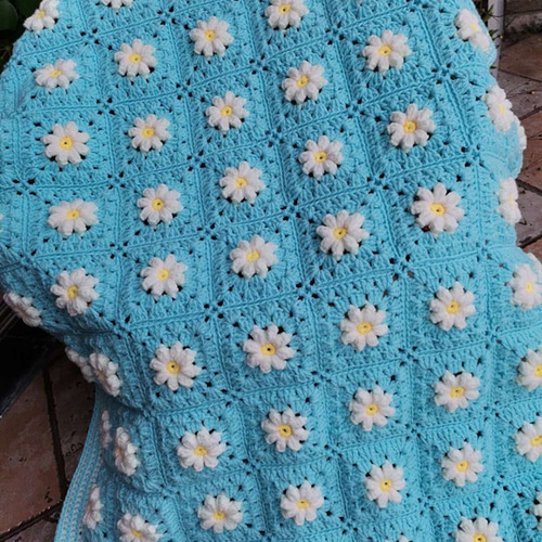 グラニースクエア ブランケット かぎ針編み デイジー柄 大判