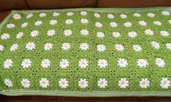 グラニースクエア ブランケット かぎ針編み デイジー柄 大判 cm