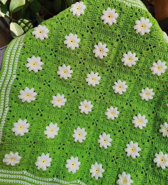 グラニースクエア ブランケット かぎ針編み デイジー柄 大判 cm