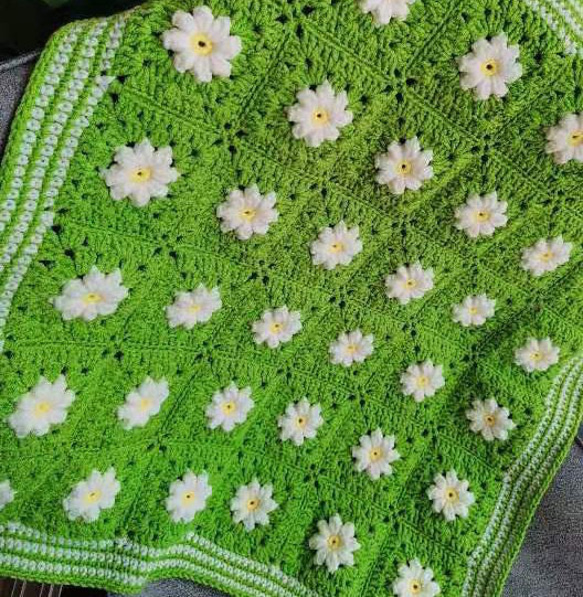 グラニースクエア ブランケット かぎ針編み デイジー柄 大判 cm