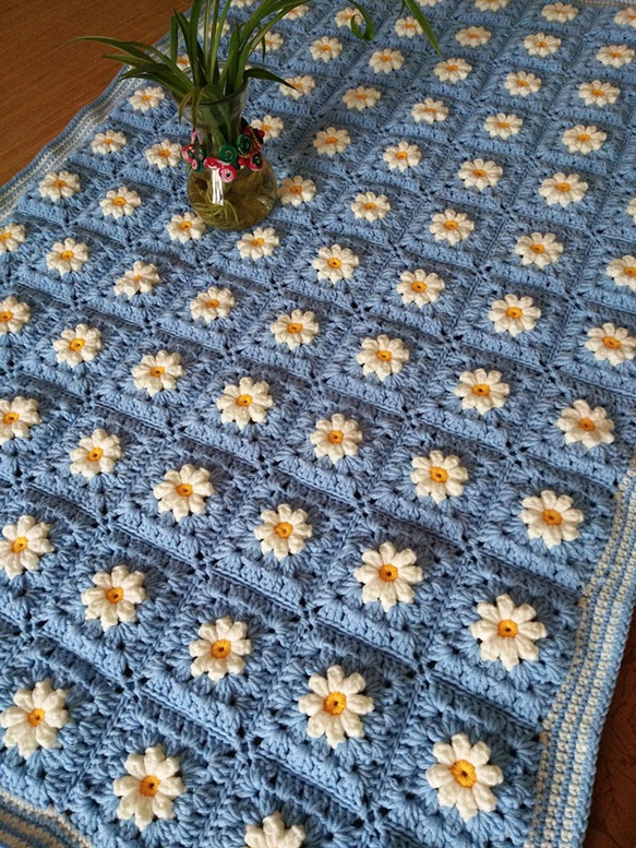 グラニースクエア ブランケット かぎ針編み デイジー柄 大判 cm