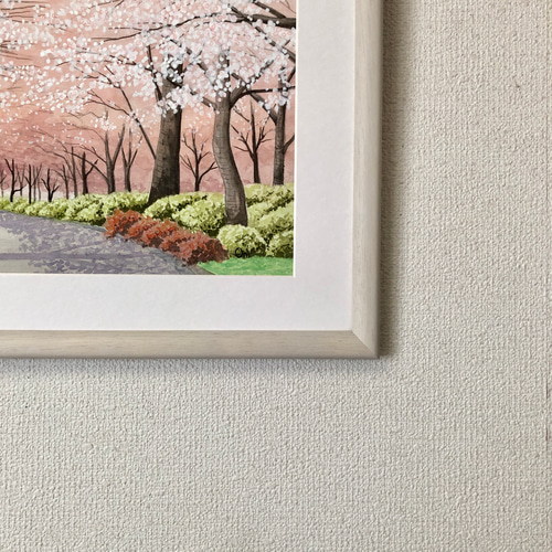 桜の小径」透明水彩画 原画 風景画 額縁付 F6サイズ 絵画 Oni 桜の小径」透明水彩画 原画 風景画 額縁付 F6サイズ 絵画 Oni