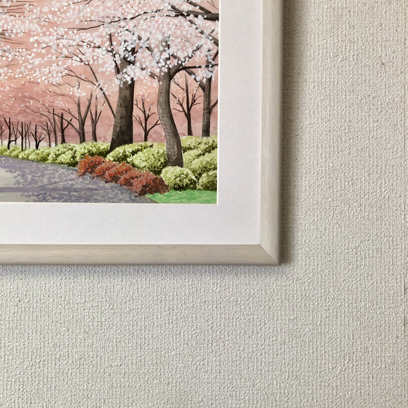 「桜の小径」透明水彩画　原画　風景画　額縁付　F６サイズ 5枚目の画像