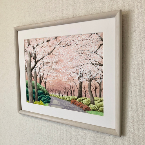 桜の小径」透明水彩画 原画 風景画 額縁付 F６サイズ 絵画 Oni 通販 