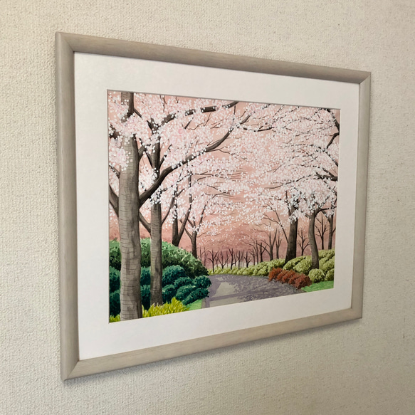 「桜の小径」透明水彩画　原画　風景画　額縁付　F６サイズ 3枚目の画像