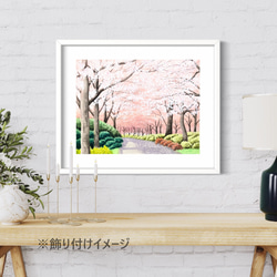 「桜の小径」透明水彩画　原画　風景画　額縁付　F６サイズ 2枚目の画像