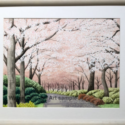 「桜の小径」透明水彩画　原画　風景画　額縁付　F６サイズ 1枚目の画像