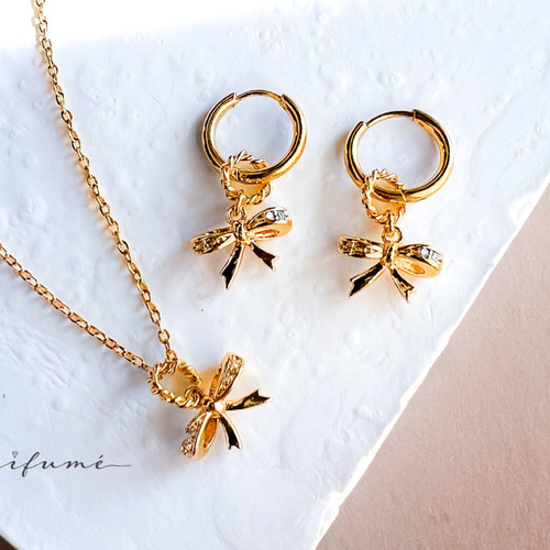 Creema限定！春の福袋2024 リボンのネックレス&ピアス（イヤリング 