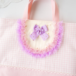 《新作》フリルのレッスンバッグ（ピンク）♡女の子♡マチ付き・入園入学・習い事・ピアノバッグ・手提げかばん 3枚目の画像