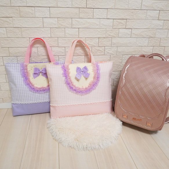 《新作》フリルのレッスンバッグ（ピンク）♡女の子♡マチ付き・入園入学・習い事・ピアノバッグ・手提げかばん 20枚目の画像