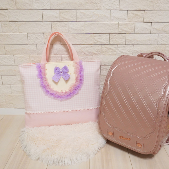 《新作》フリルのレッスンバッグ（ピンク）♡女の子♡マチ付き・入園入学・習い事・ピアノバッグ・手提げかばん 19枚目の画像