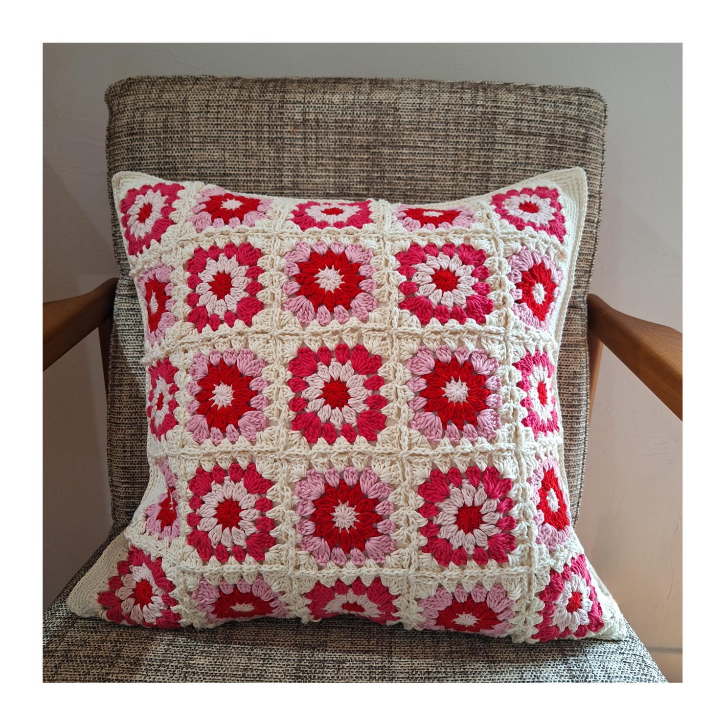 コットンのモチーフクッションカバー　 ピンク