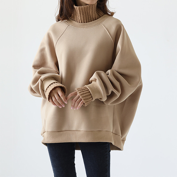 Knit Rib Oversized Sweat PO (Light beige) スウェット ベージュ レトロ 8枚目の画像