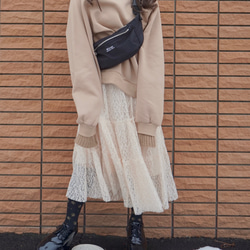 Knit Rib Oversized Sweat PO (Light beige) スウェット ベージュ レトロ 2枚目の画像