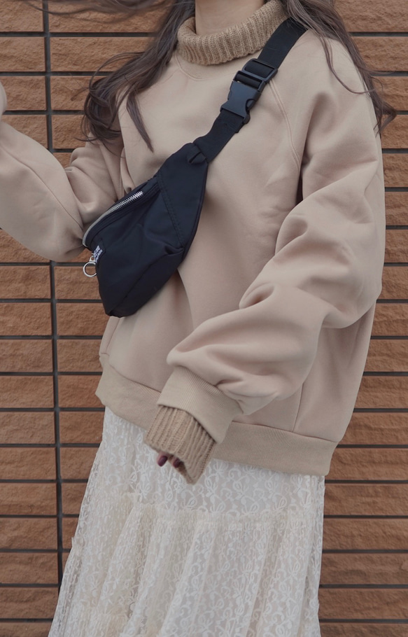 Knit Rib Oversized Sweat PO (Light beige) スウェット ベージュ レトロ 4枚目の画像