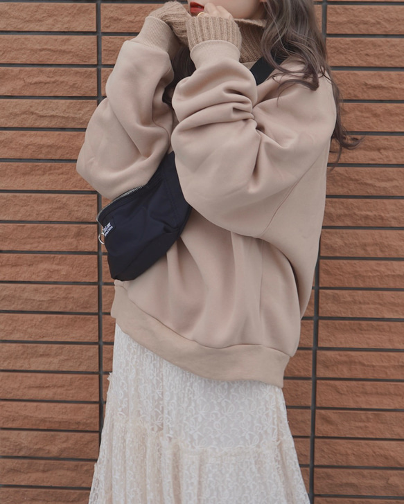 Knit Rib Oversized Sweat PO (Light beige) スウェット ベージュ レトロ 6枚目の画像