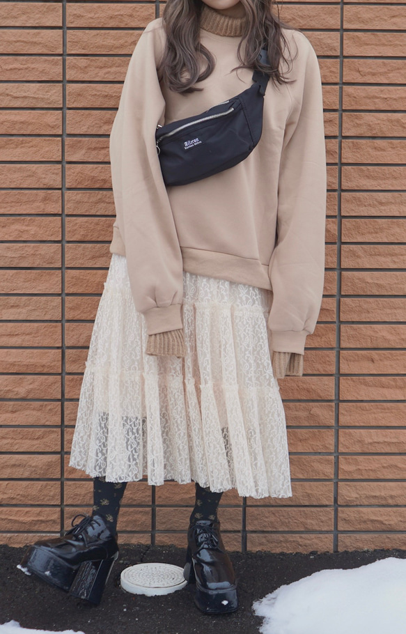 Knit Rib Oversized Sweat PO (Light beige) スウェット ベージュ レトロ 5枚目の画像