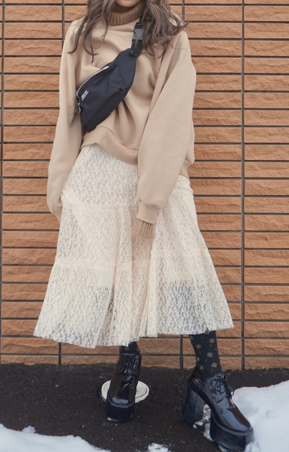 Knit Rib Oversized Sweat PO (Light beige) スウェット ベージュ レトロ 7枚目の画像