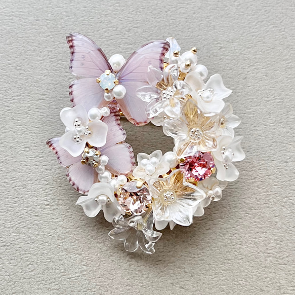 新作♡ピンク蝶々ブローチ　Lサイズ 1枚目の画像