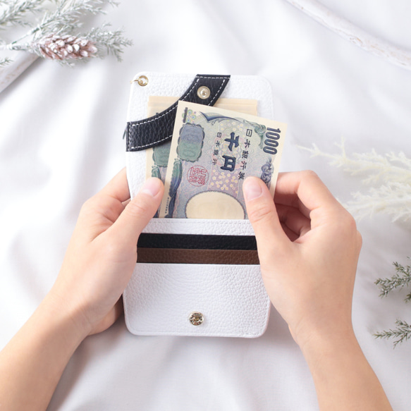 ふっくらまるい シマエナガのコンパクト折り財布【イタリアンレザー】 7枚目の画像