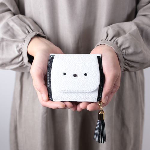 ふっくらまるい シマエナガのコンパクト折り財布【イタリアンレザー