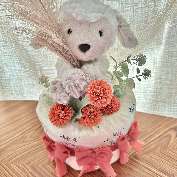おむつケーキ(ひつじのぬいぐるみ・おくるみ付き) ギフト・出産祝い 