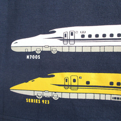 こどもTシャツ　ブルー（新幹線N700S＆ドクターイエロー） 4枚目の画像